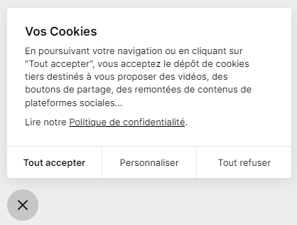 Encart de paramétrage des cookies du site Entre Claire et terre